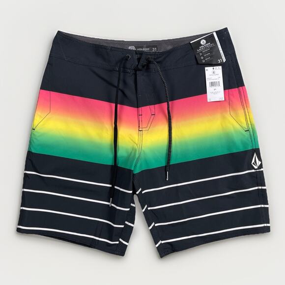 Volcom Board Shorts Men 31 Striped Mod Tech Quarta Fade Pockets Drawstring Swim - Picture 1 of 10